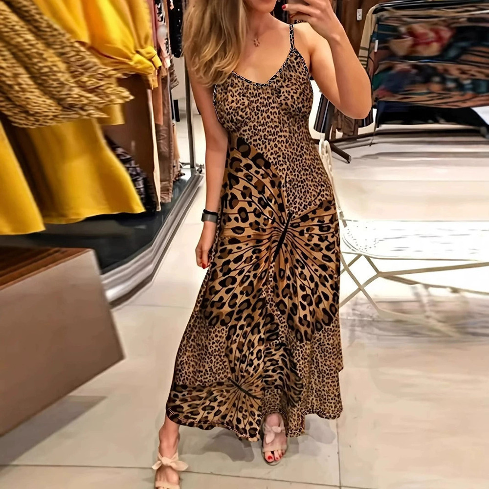 Forever 21 Women's Sleeveless Leopard Butterfly Print Cami Maxi Dress